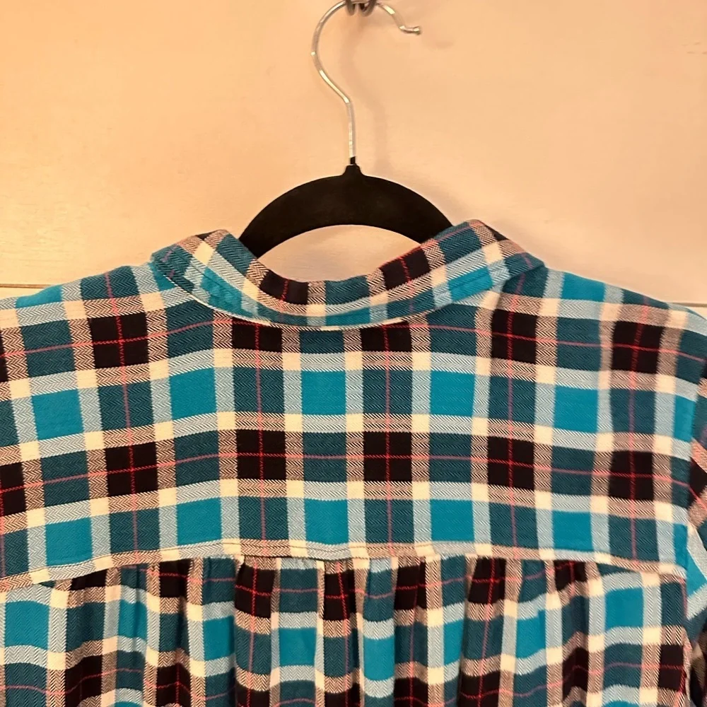 EDDIE BAUER M Blue plaid 100% rayon lightweight woman button down casual top - Picture 9 of 10